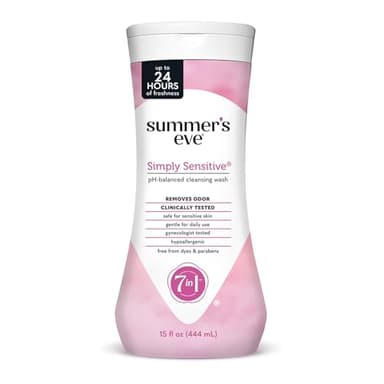 Summer's Eve Simply Sensitive All-Over Daily Feminine Wash, Gentle pH-Balanced Body Wash for Women, Removes Vaginal Odor, 15 Fl Oz