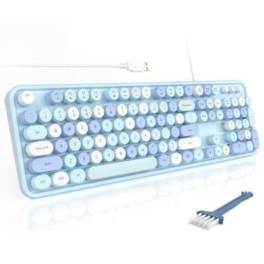 MOFII Computer Keyboards Wired, Plug Play USB Full Size Typewriter Keyboard, Cute Colorful Aesthetic Keyboard with Foldable Stands for Windows PC Laptop (Blue Colorful)