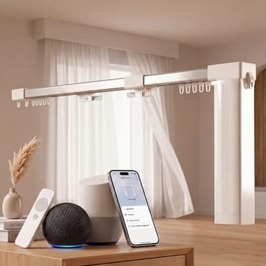 Pre-Assembled Telescopic Smart Curtain Track, No Splicing/Cutting, AC Plug-in WiFi Motor (No Hub Required), Ceiling/Wall Mount, Tuya/Remote Control, Works with Alexa & Google Assistant (71"-118")
