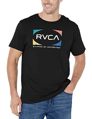 RVCA Men's Graphic Short Sleeve Crew Neck Tee Shirt, Quad S/S/Black, Medium