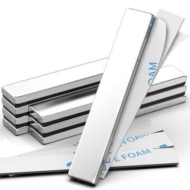 8 Pack Magnets, Caturledas Heavy Duty Strong Rare Earth Neodymium Magnets with Double Sided Adhesive, Rectangular Bar Magnetic Strip for Fridge Kitchen Garage Office Science Craft, 60x10x3 mm, Silver