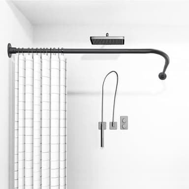 L Shaped Shower Curtain Rod, (44.1"-54.3"x44.1"-54.3") Adjustable Curved Shower Rod, 90 Degree Corner Shower Rods for Bathroom Bathtub Clothing Store Locker, locker rooms, fitting rooms, Black