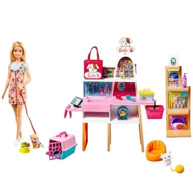 Barbie Doll (11.5-in Blonde) and Pet Boutique Playset with 4 Pets, Color-Change Grooming Feature and Accessories, Great Gift for 3 to 7 Year Olds