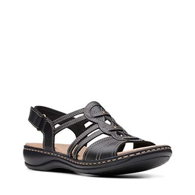 Clarks womens Leisa Janna Sandal, Black Leather, 8 US