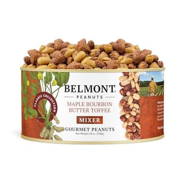 Belmont Peanuts Gourmet Maple Bourbon Butter Toffee Mixer with Maple Bourbon-Spiced Sea Salt and Butter Toffee Virginia Peanuts, 18 oz (1 Pack) – Simple Ingredients, No Preservatives, Hand Seasoned