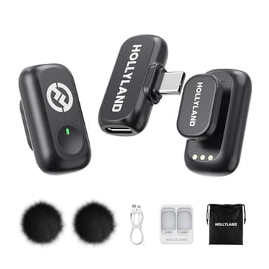 Hollyland Lark A1 Wireless Microphone for iPhone & Android, 48kHz/24-bit Studio Audio, 3-Level Noise Cancellation, 200m Range, Magnetic Mini Mic for Video Recording & Live Streaming (2TX + USB-C RX)