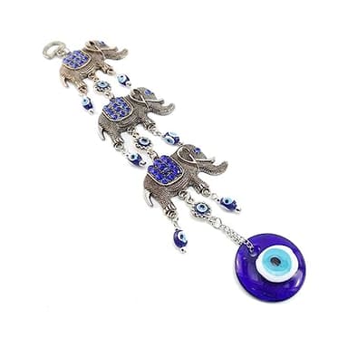 Blue Evil Eye Wall Hanging Pendant Decor,Turkish Nazar Amulet Elephant Decor for Home