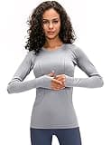 LUYAA Seamless Workout Shirts for Women Long Sleeve Quick Dry Gym Athletic Running Tops Light Gray