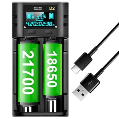 18650 Battery Charger,LCD Display Charger for 3.7V Li-ion Battery 18650,26650,21700,18500,18350,16650 1.2V LiFePO4 Ni-MH Ni-Cd A AA AAA Rechargeable Batteries(Battery not Included)