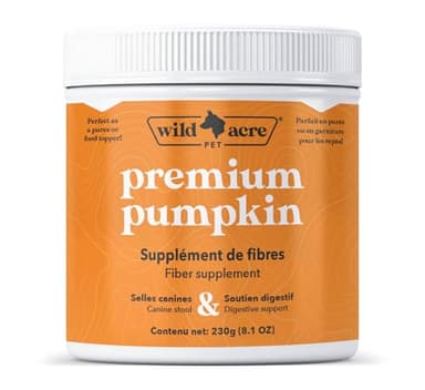 Wild Acre Pumpkin Powder for Dogs - No More Diarrhea or Scoots! - Digestive Puree Treat or Food Topper - Fiber Supplement for Dogs and Cats with Prebiotics, 8.1oz