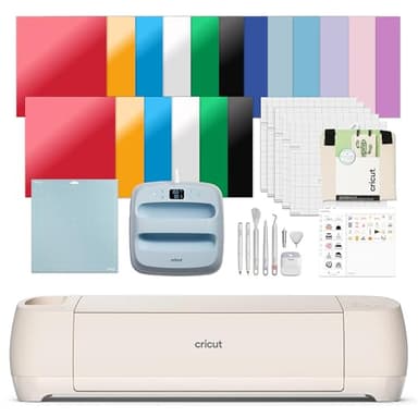 Cricut Explore 4 - Smart Cutting Machine (Seashell) | Engagement Plus Bundle - Includes EasyPress 3 Heat Press (9x9) + Mat, Tote Bag, Material Samplers, Machine Mat, Pens, Tools, & 30 Digital Images
