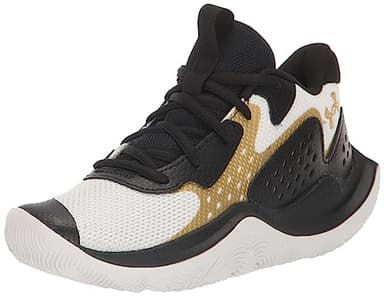 Under Armour Unisex Child Grade School Jet '23 Basketball Shoe, (100) White/Black/Metallic Gold, 4.5 Big Kid US