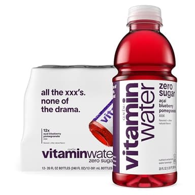 vitaminwater XXX Acai-Blueberry-Pomegranate Zero Sugar, Flavored Water Beverage, 20 fl oz Bottles, 12 Pack