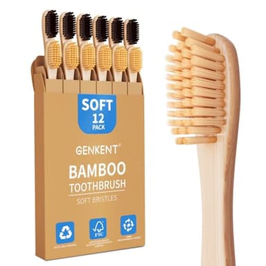 GENKENT Bamboo Toothbrushes 12 Pack Natural Toothbrushes BPA Free Soft Bristles Toothbrush Eco Friendly Charcoal Toothbrush for Travel