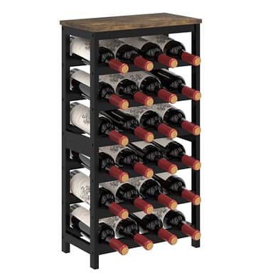 MOGELAFOO 6 Tier Bamboo Wine Rack Freestanding Floor, 24 Bottles Wine Storage Shelves with Table Top, Stackable Wine Display Rack for Kitchen, Bar, Dining Room, Rustic Brown and Black