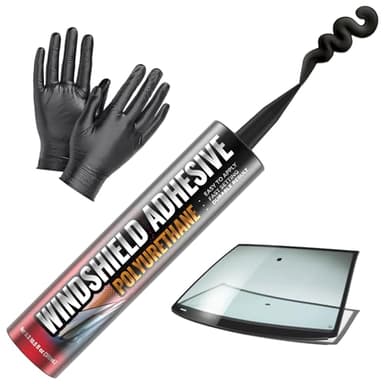 Polyurethane Windshield Adhesive - Quick Curing & Weather Resistant Auto Glass Adhesive, Vertical & Overhead Application, Windshield Repair Kit with Gloves, Applicator Tip & Cartridge - 310ml Black