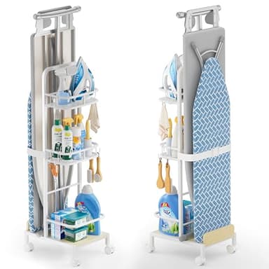Ironing Board Hanger,Iron and Ironing Board Holder No Wall Mount,Laundry Room Organization and Storage Cart with Iron Stand,Narrow Laundry Shelves Organizer Cabinet,Laundry Room Essentials Accessories