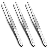 Beaditive 5.5-inch Sewing Machine Tweezers Set (3-pc) Serrated Straight Tips | Professional Grade, High Precision | Stainless Steel