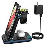 Wireless Charger for Samsung/Android, HOLYJOY Foldable 3 in 1 Fast Charging Station/Stand/Multi Charger for Samsung S25 Ultra/S24/Note 20, Travel Pad for Galaxy Watch 7/6/5/4/Active 2, For Buds(Black)