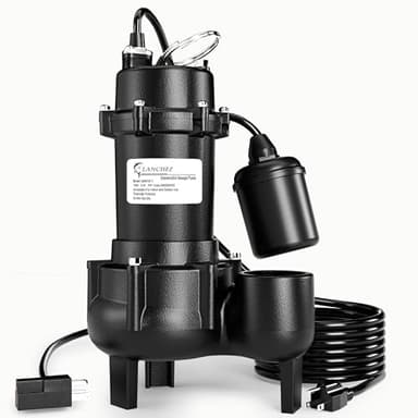 LANCHEZ 1HP 6600 GPH Submersible Sewage Pump, Heavy Duty Cast Iron Effluent Pump with Automatic Tethered Float Switch, Sump Pump for Sump Basin, Basement, Residential, 2" NPT Discharge