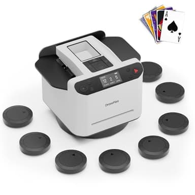 DrawPies Automatic Card shuffler and Dealer 2-in-1 Machine 2026, 8 Remotes, Dealing Machine for 1-12 Players, Rotatable 180°/360°, Ultra Quiet, Rechargeable, for Board Game and Poker, Casino Card, UNO