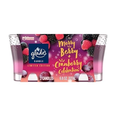 Glade Candle Jar, Air Freshener, 2in1, Merry Berry & Cranberry Celebration, 3.4 Oz, 2 Count