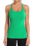 ATTRACO Workout Tank Tops for Women Ribbed Seamless Tops with Built in Bra Tight Fit Green