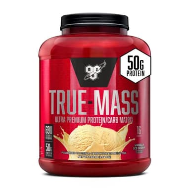 BSN TRUE-MASS Weight Gainer, Mass Gainer Protein Powder, Post Workout Muscle Recovery Powder, Muscle Gainer, 2:1 Carbs to Protein Ratio, Vanilla Ice Cream, 5.82 Pound, 16 Servings