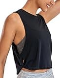 CRZ YOGA Pima Cotton Cropped Workout Tank Tops for Women - Sleeveless Sports Athletic Yoga Running Gym Crop Shirts Black Medium