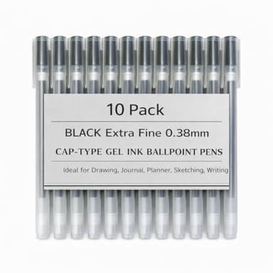 Muji 0.38 mm Pen Smooth Gel Ink Ballpoint Pens - Fine Tip, Black Ink, Cap Type - Set of 10 - Gift for Students and Professionals