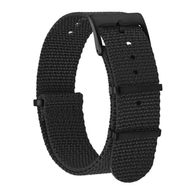 BISONSTRAP Nylon Watch Bands for Men, One-Piece Military Watch Straps, 20mm, Black (Black Buckle)