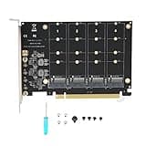 4 Port NVMe to PCIe Host Controller Expansion Card, M.2 NVME to PCIe X16 Adapter, Support 2230 2242 2260 2280, Win8 Win10 System Free Drive, 4×32Gbps, with Mounting Accessories (ph44)