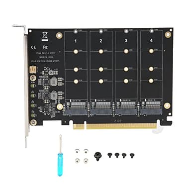 4 Port NVMe to PCIe Host Controller Expansion Card, M.2 NVME to PCIe X16 Adapter, Support 2230 2242 2260 2280, System Free Drive, 4×32Gbps, with Mounting Accessories (ph44)