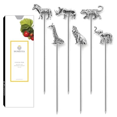 Homestia 6 Pcs Metal Cocktail Picks, 4.7'' Olive Skewers, Animial Decor