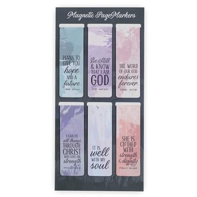 Christian Art Gifts Set of 6 Beloved Scripture Favorites with Abstract Scenic Bookmark Rectangular Folded Magnetic Pastel Design Inspirational Magnetic Bible Verse Bookmark, Size Small 2.3" x 0.8"