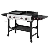 Royal Gourmet GD403 4-Burner Propane Gas Grill and Griddle Combo with Folding Legs, 48,000 BTUs, Portable Griddle Grill Combo for Outdoor Cooking While Camping or Tailgating, Black & Silver