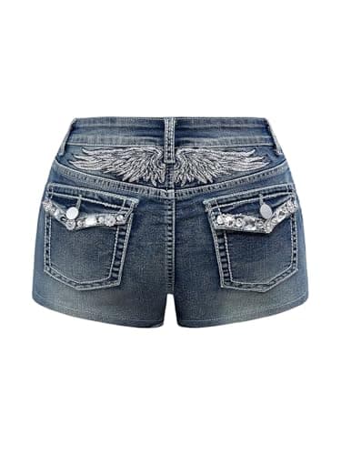 Milumia Women's Y2k Rhinestone Denim Shorts Punk Skinny Mini Jean Shorts Rave Music Festival Outfits Blue Large