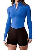 GYM RAINBOW Womens Zip Up Athletic Jacket Lightweight Contour Fit Gym Fitness Workout Jackets with Thumb Holes(#1 Dazzling Blue,Small)