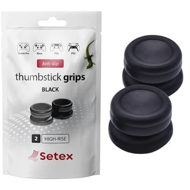 Setex Gecko Grip, 2 High Rise Thumbstick Grip Covers, for PlayStation PS5, PS4, Xbox One, Switch Pro, Steam Deck, Anti-Slip Microstructured Analog Stick Thumb Grips, Black, Covers Only