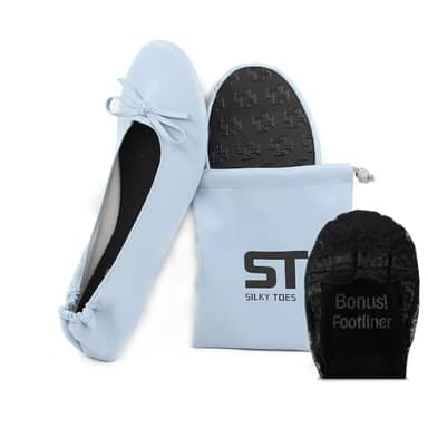 Silky Toes Foldable Flats for Women – Portable Ballet Shoes for Weddings, Parties, Events, Travel – Compact Purse Slippers (X-Large, Light Blue)
