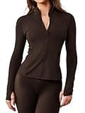 AVGO Womens Workout Jacket Lightweight Zip Up Athletic Running Jackets Long Sleeve Gym Yoga Top with Thumb Holes(Roasted Brown, S)