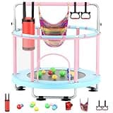 FitinOne 55" Toddler Mini Trampoline for Kids, Indoor Outdoor Toys with Swing, 440lbs Baby Kids Trampoline, Gymnastics Bar, Birthday Gifts for Boy Girl Age 1-8