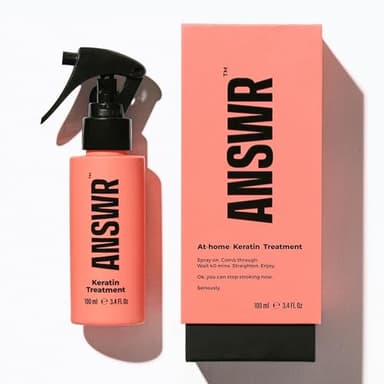 ANSWR At Home Brazilian Keratin Hair Treatment for All Hair Types keratina para alisar el pelo, Eliminates Frizz, Salon Results At Home, Sulfate-Free, Safe for Colored Hair (3.4 Fl Oz Pack of 1)