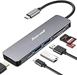 Hiearcool USB C Hub, USB-C Multi-Port Adapter for MacBook Pro, 7IN1 USBC to HDMI Hub Dongle Compatible for Laptops and Other Type C Devices (4K HDMI USB3.0 SD/TF Card Reader 100W PD)