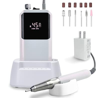 Lumcrissy Professional Nail Drill Machine - Cordless Brushless Motor Nail File, 45000 RPM 2*3500mAh Portable Efile for Acrylic Gel Nails with 6 Bits & ETL USB Charger for Salon & Home(Brushless)