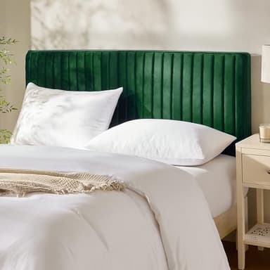 Hearth & Harbor Queen Headboard Only, Floating Wall Mounted Headboard Queen Size, Easy Assemble Upholstered Peel and Stick Headboards, 3D Soundproof Bed Wall Panels, Velvet Stick on Headboards, Green