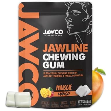 JAWCO Ultra-tough Jawline Chewing Gum | Get a Stronger, Squarer Jawline | Jaw Training Hard Gum | Chisel, Sculpt, Tone your Jaw | 15X Hardness | Facial Fitness Mewing Gum | Muscle Mango (1-Pack)