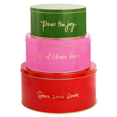 Kate Spade New York Decorative Tins with Lids, 3 Piece Nesting Tins, Small Medium & Large Metal Cookie Tins, Christmas Cookie Containers, Tins for Gift Giving and Storage, Save Some Room