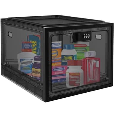 Large Medicine Lock Box for Safe Medication, Lockable Storage Box for Fridge/Snacks Food, Phone Lock Boxes with Combination Code for Home/Dorms/Office Storage Lockers (Black)