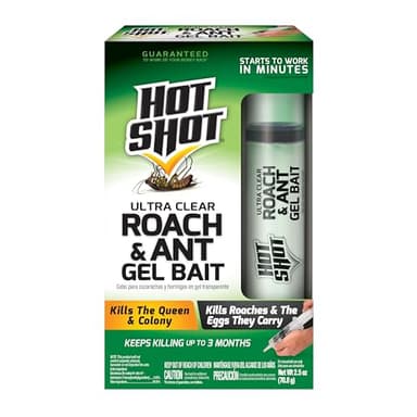 Hot Shot Ultra Clear Roach & Ant Gel Bait, 2.5 Ounces, Water-Based Gel Bait Dries Clear To Kill Roaches And Ants Indoors, Works In Minutes To Kill Queen And Entire Ant Colony, Roaches And Eggs